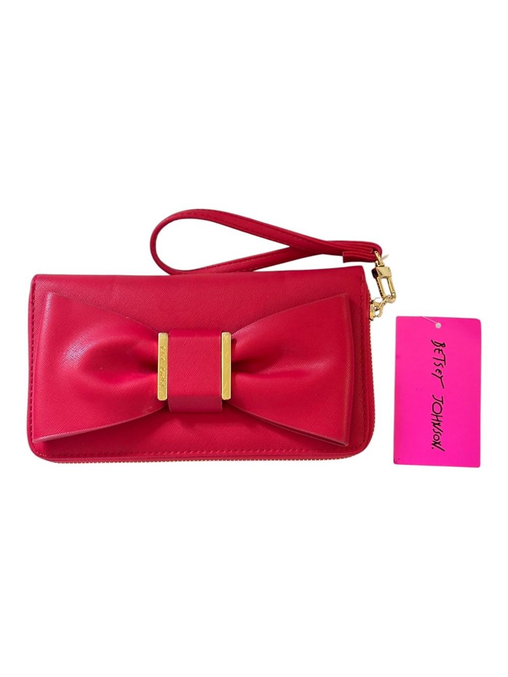 Betsey Johnson Red Bow Wristlet Clutch with Gold Accents NWT